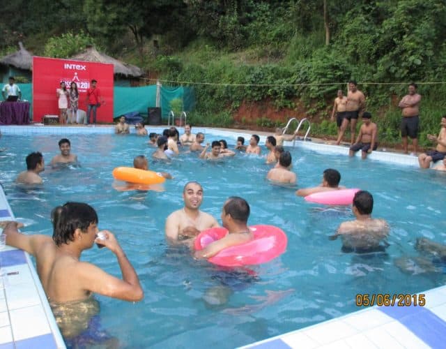 The open-air pool on a bright day
