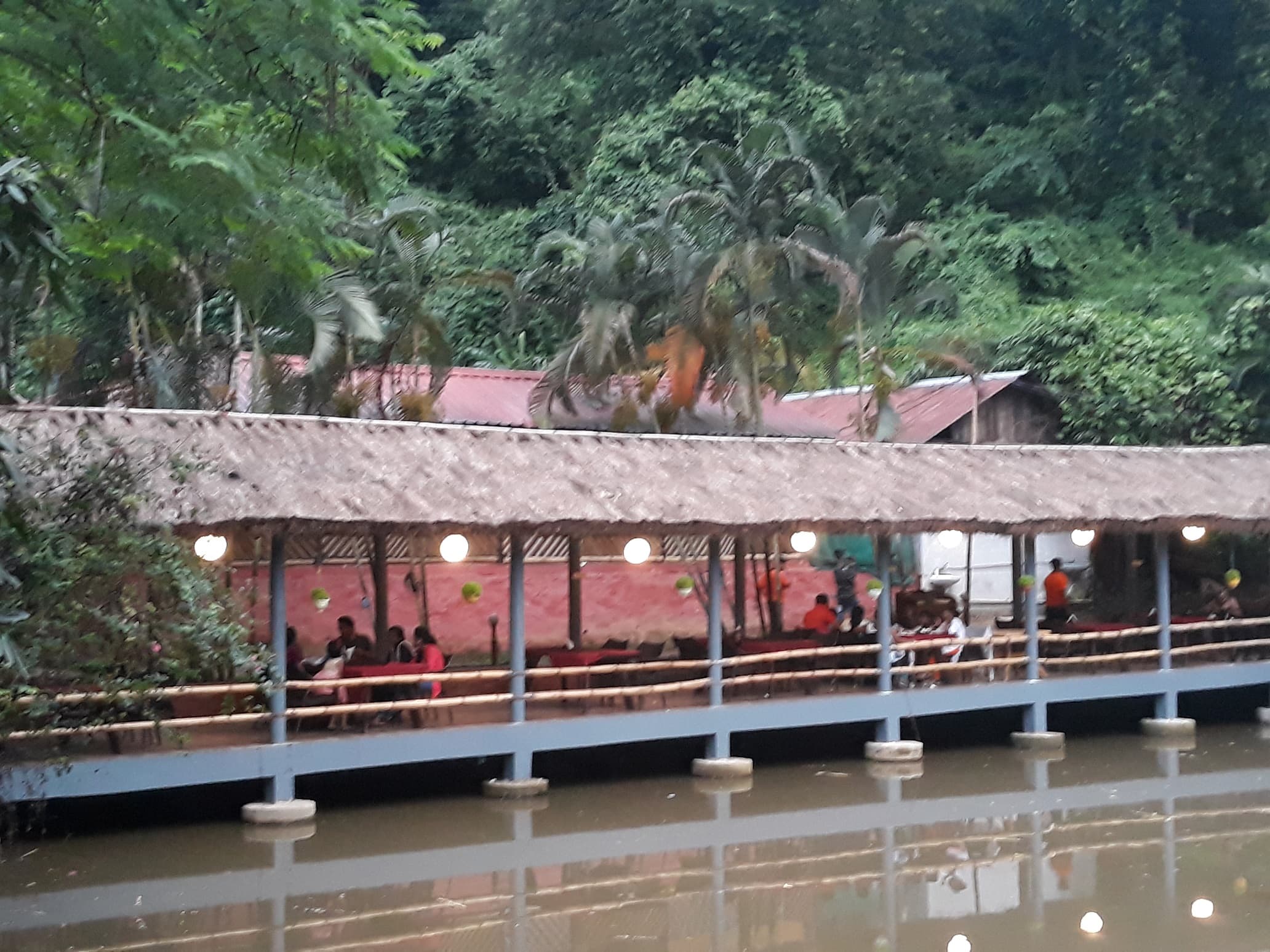 The riverside dining deck over the water