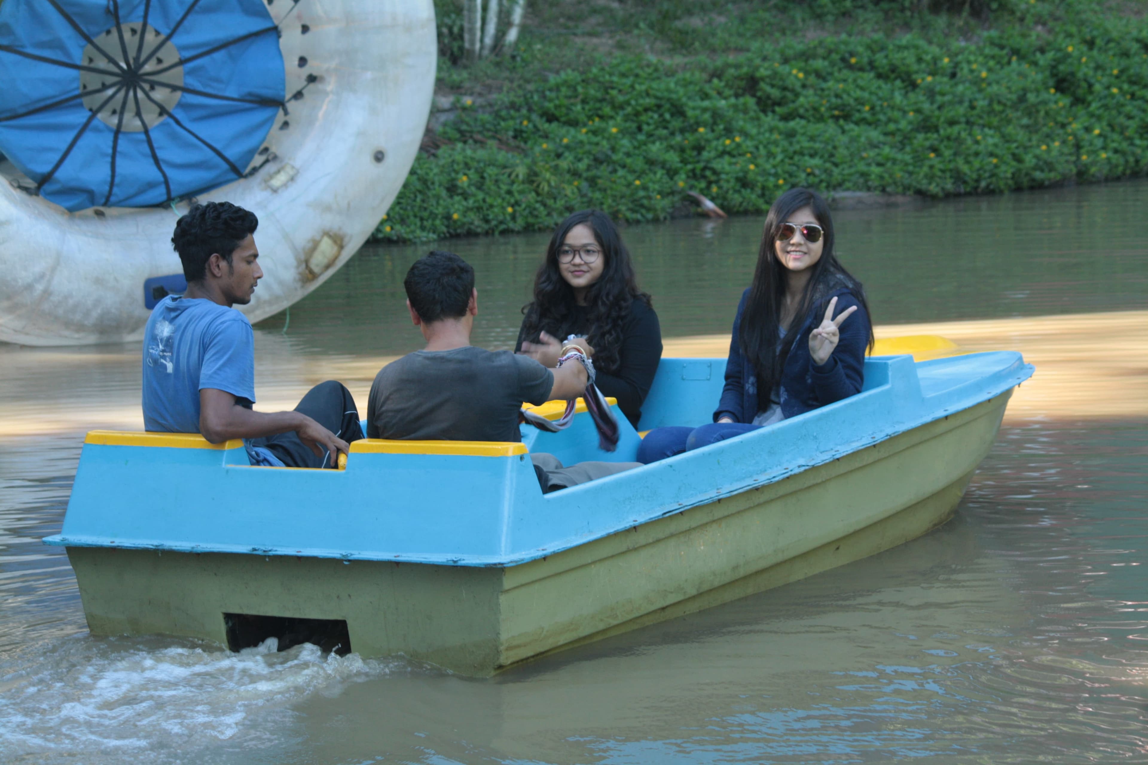 Pedal-boating on the resort pond