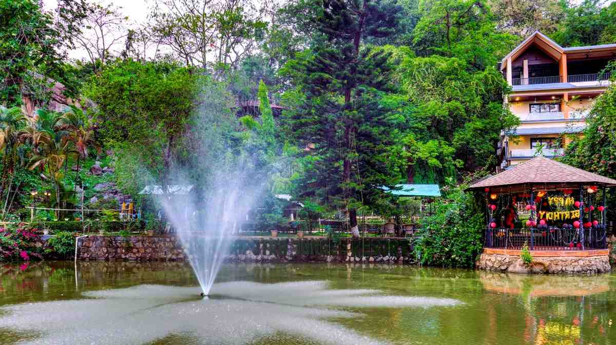 The resort pond, fountain and gazebo