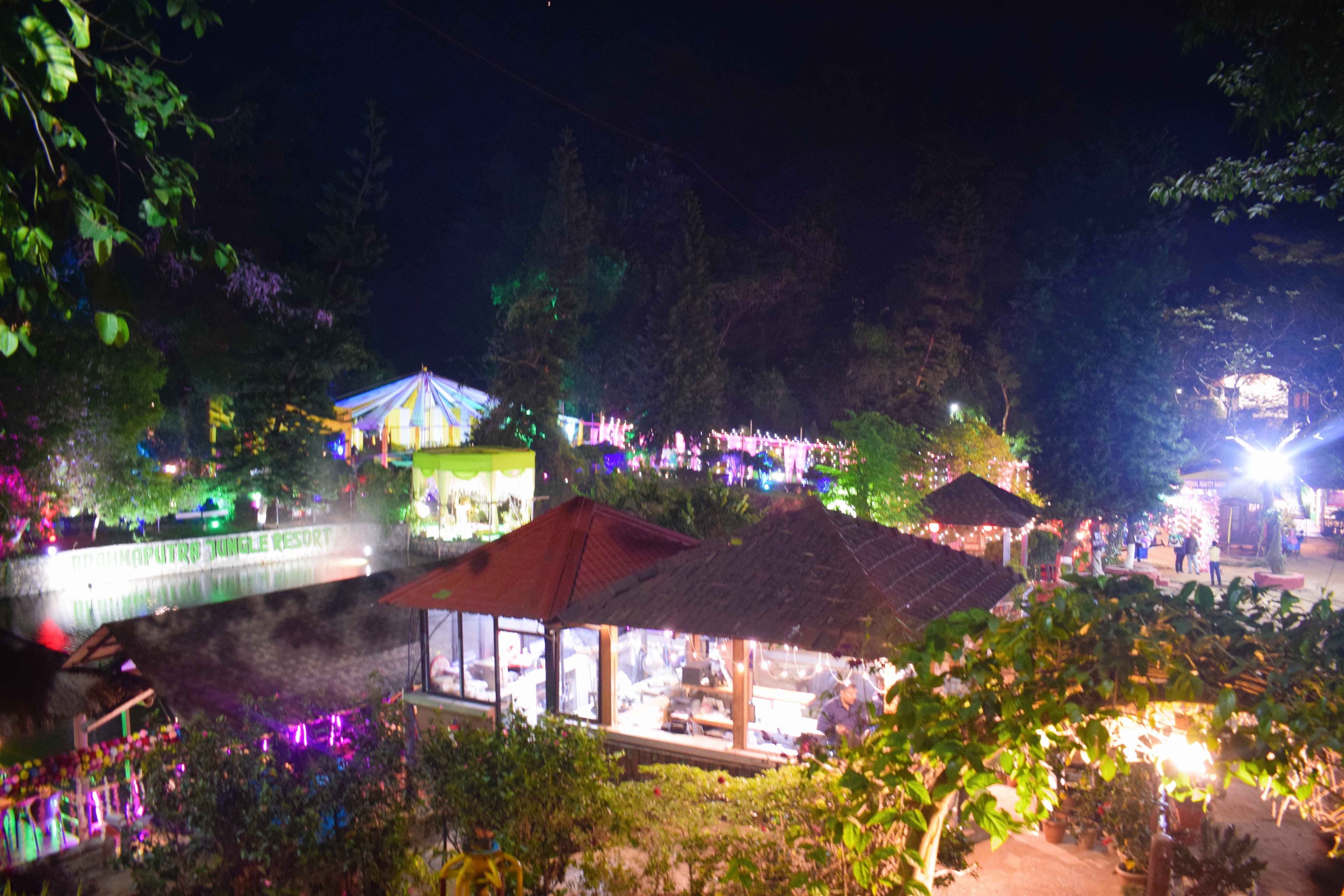 The resort grounds lit up for an evening event